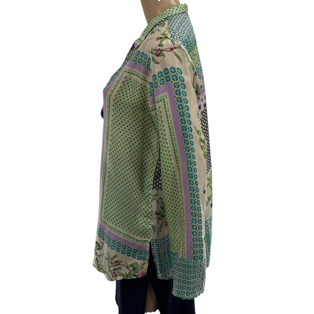 Johnny Was Silk Multi Pattern Collared Long Sleev… - image 5